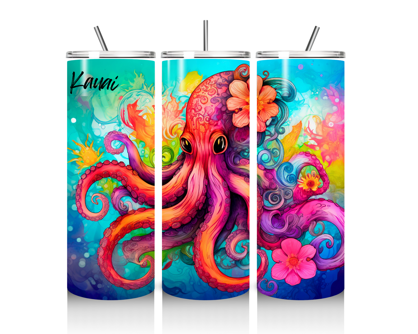 20oz Stainless Steel Tumbler Cup with Rainbow Octopus