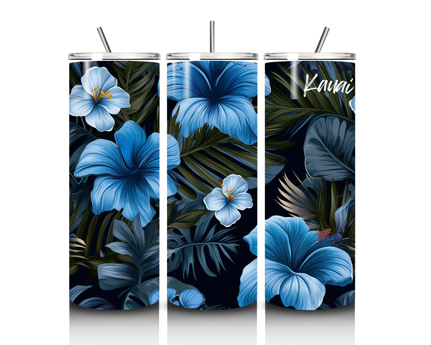 20oz Stainless Steel Tumbler with Blue Hibiscus Design