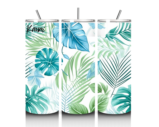 20oz Stainless Steel Tumbler with Green Monstera Leafs