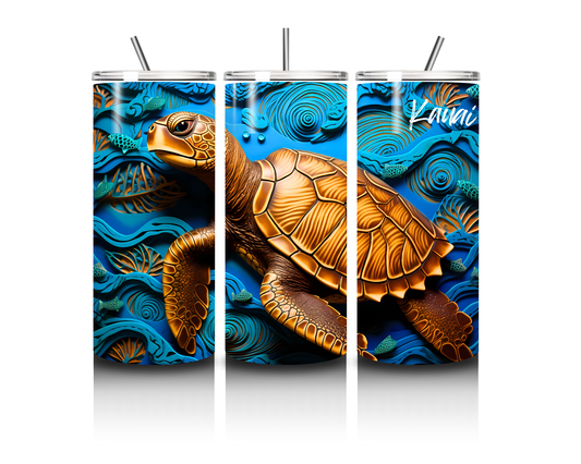 20oz Stainless Steel Tumbler Cup with 3D wooden Turtle